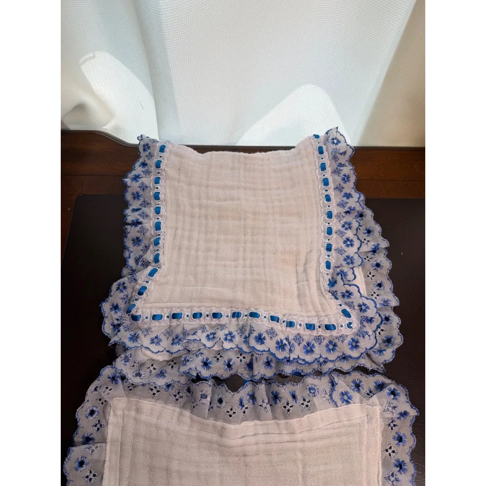 Vintage Antony Personalized Baby Burp Cloth and Towel Set Blue Eyelet Lace Trim